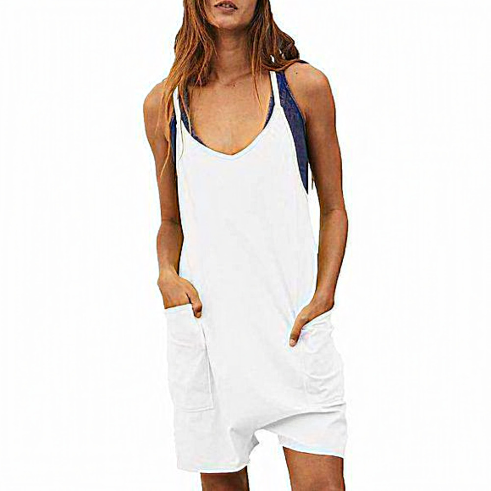 Women's Summer Casual Sleeveless Loose Spaghetti Strap‎ Rompers with Pockets